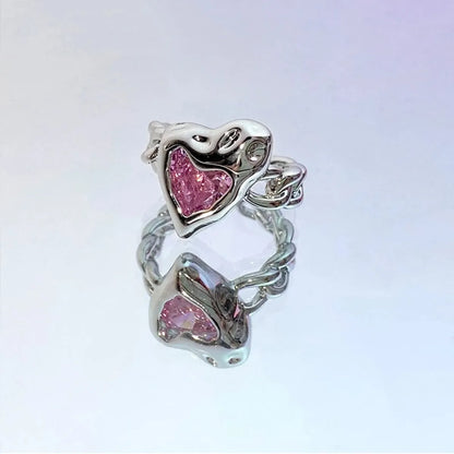 Sweet Heart Shape Artificial Gemstones Alloy Wholesale Open Ring