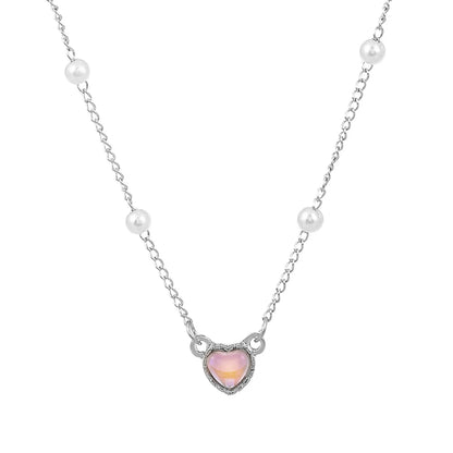 Sweet Heart Shape Artificial Pearl Alloy Necklace 1 Piece