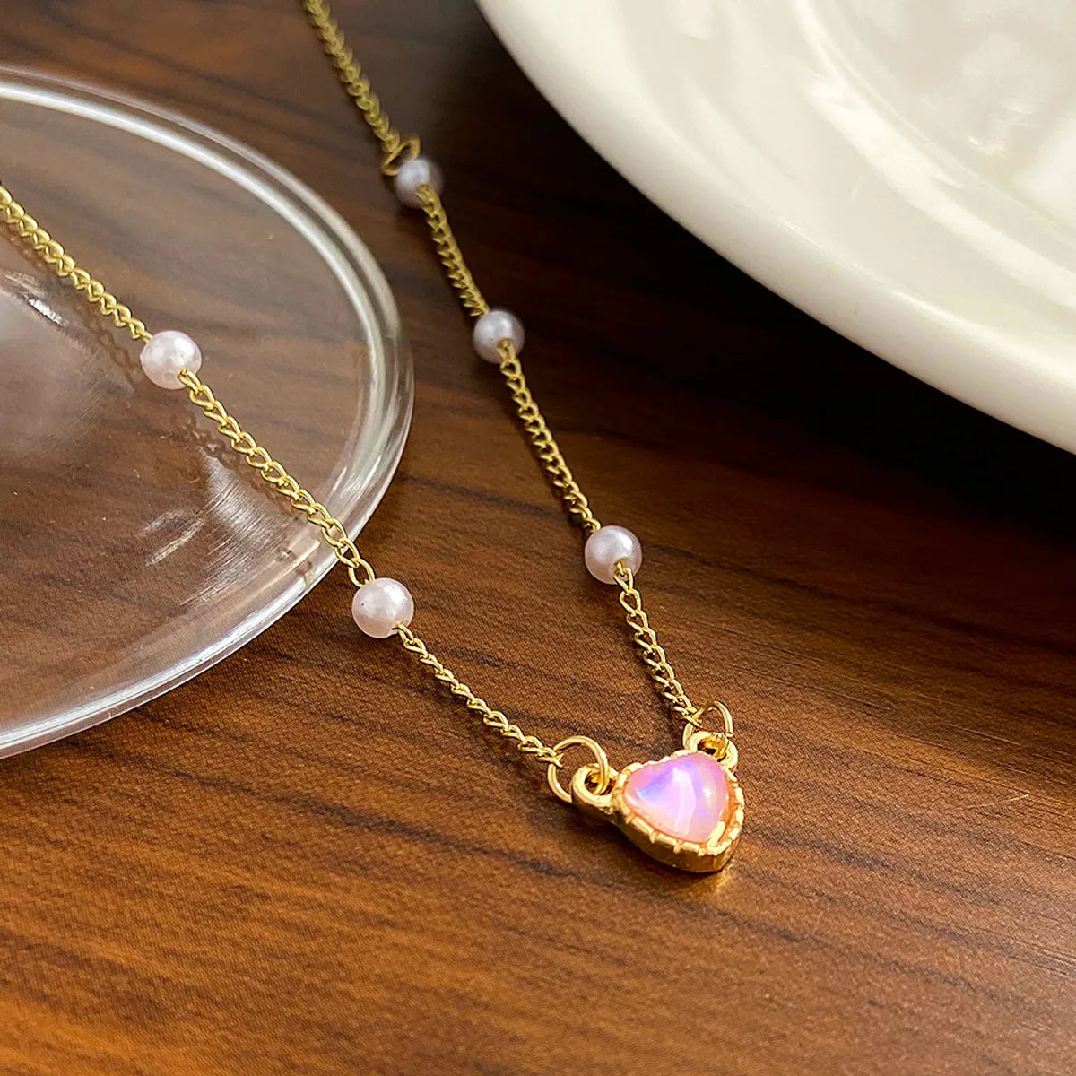 Sweet Heart Shape Artificial Pearl Alloy Necklace 1 Piece