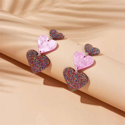 Sweet Heart Shape Arylic Sequins Women's Drop Earrings