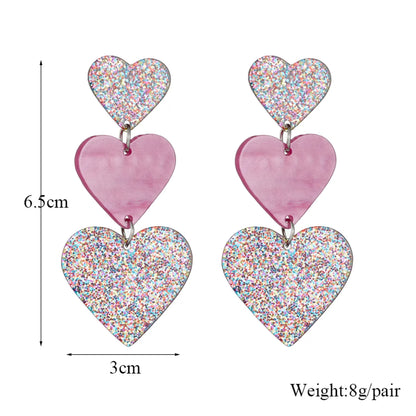 Sweet Heart Shape Arylic Sequins Women's Drop Earrings