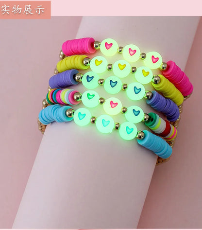 Sweet Heart Shape Arylic Soft Clay Beaded Enamel Kid'S Bracelets 1 Set