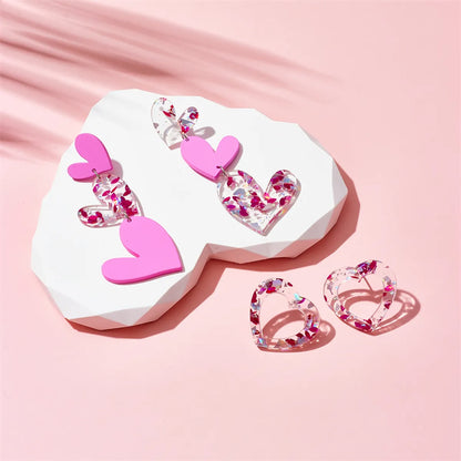 Sweet Heart Shape Arylic Women's Drop Earrings