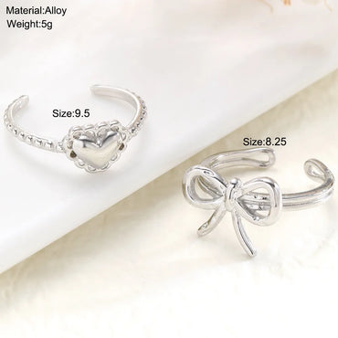 Sweet Heart Shape Bow Knot Alloy Women'S Open Rings