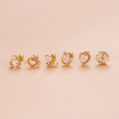 Sweet Heart Shape Bow Knot Stainless Steel Plating Zircon Ear Studs 1 Piece