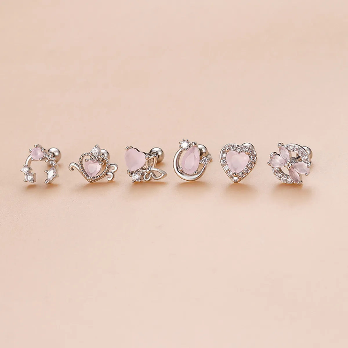 Sweet Heart Shape Bow Knot Stainless Steel Plating Zircon Ear Studs 1 Piece