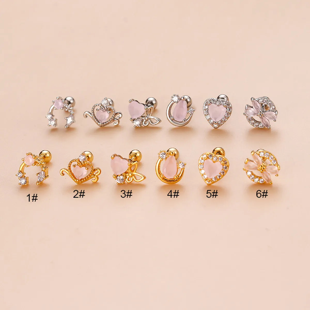 Sweet Heart Shape Bow Knot Stainless Steel Plating Zircon Ear Studs 1 Piece