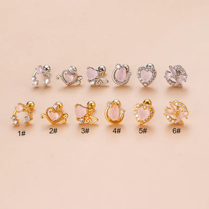 Sweet Heart Shape Bow Knot Stainless Steel Plating Zircon Ear Studs 1 Piece