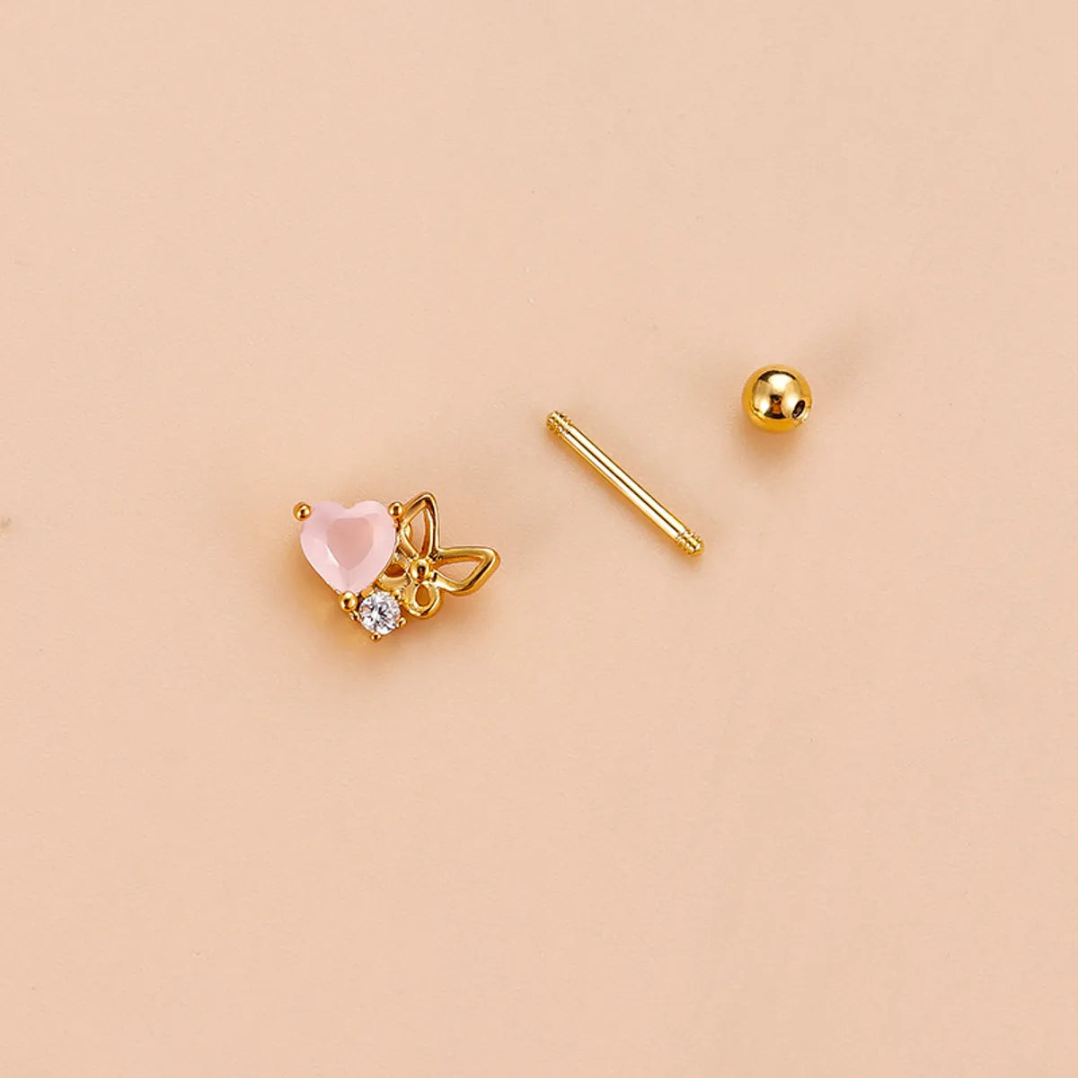 Sweet Heart Shape Bow Knot Stainless Steel Plating Zircon Ear Studs 1 Piece