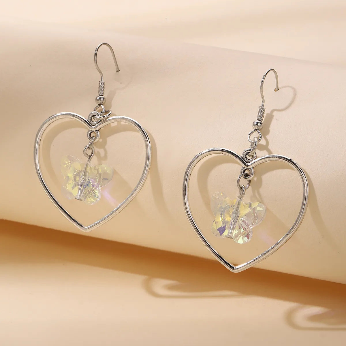 Sweet Heart Shape Butterfly Alloy Crystal Hollow Out Women'S Drop Earrings