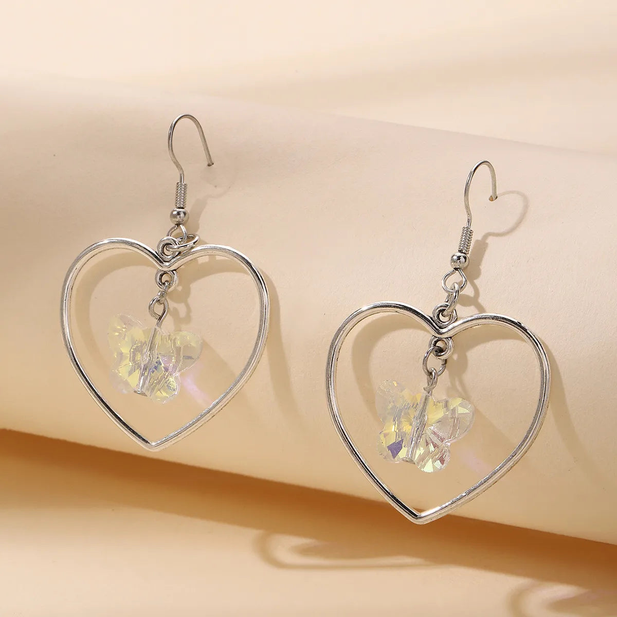 Sweet Heart Shape Butterfly Alloy Crystal Hollow Out Women'S Drop Earrings