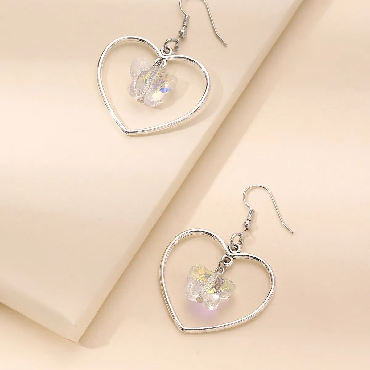 Sweet Heart Shape Butterfly Alloy Crystal Hollow Out Women'S Drop Earrings