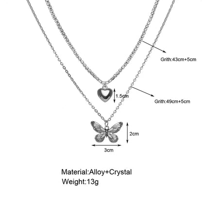 Sweet Heart Shape Butterfly Alloy Layered Plating Pendant Necklace 1 Piece