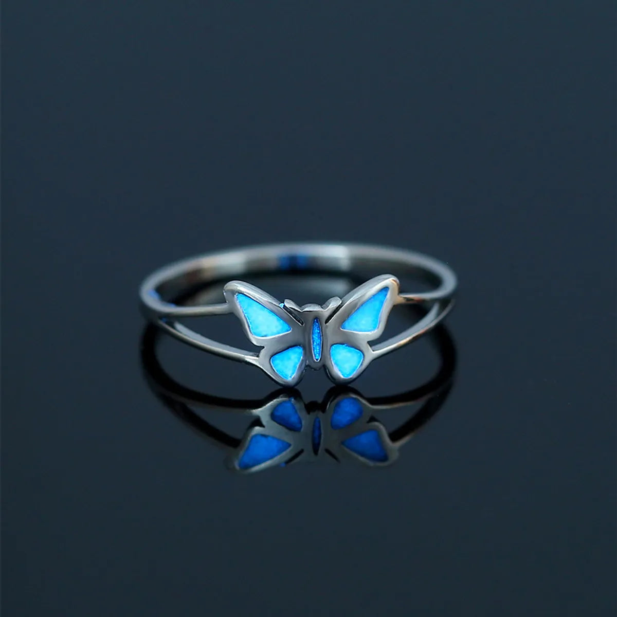 Sweet Heart Shape Butterfly Stainless Steel Luminous Inlay Zircon Rings