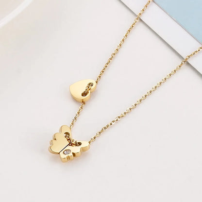 Sweet Heart Shape Butterfly Stainless Steel Plating Rhinestones Necklace 1 Piece