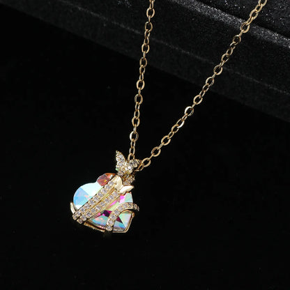 Sweet Heart Shape Butterfly Stainless Steel Titanium Steel Plating Inlay Rhinestones Pendant Necklace