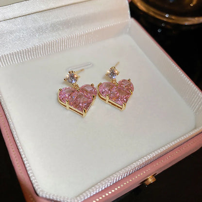 Sweet Heart Shape Copper Ear Studs Inlay Zircon Copper Earrings