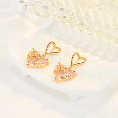 1 Pair Simple Style Heart Shape Copper Drop Earrings