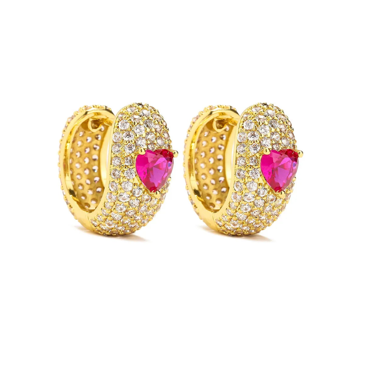 Sweet Heart Shape Copper Gold Plated Zircon Women'S Rings Earrings