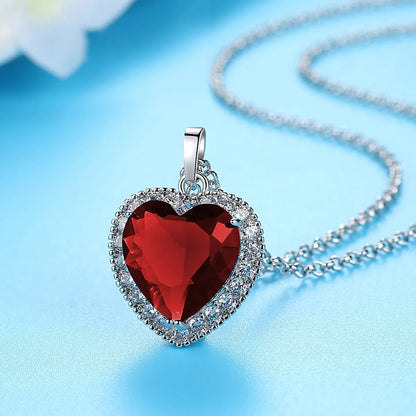 Sweet Heart Shape Copper Inlay Artificial Gemstones Pendant Necklace