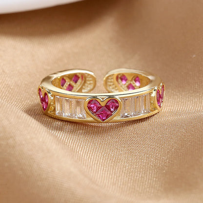 Sweet Heart Shape Copper Inlay Zircon Open Ring