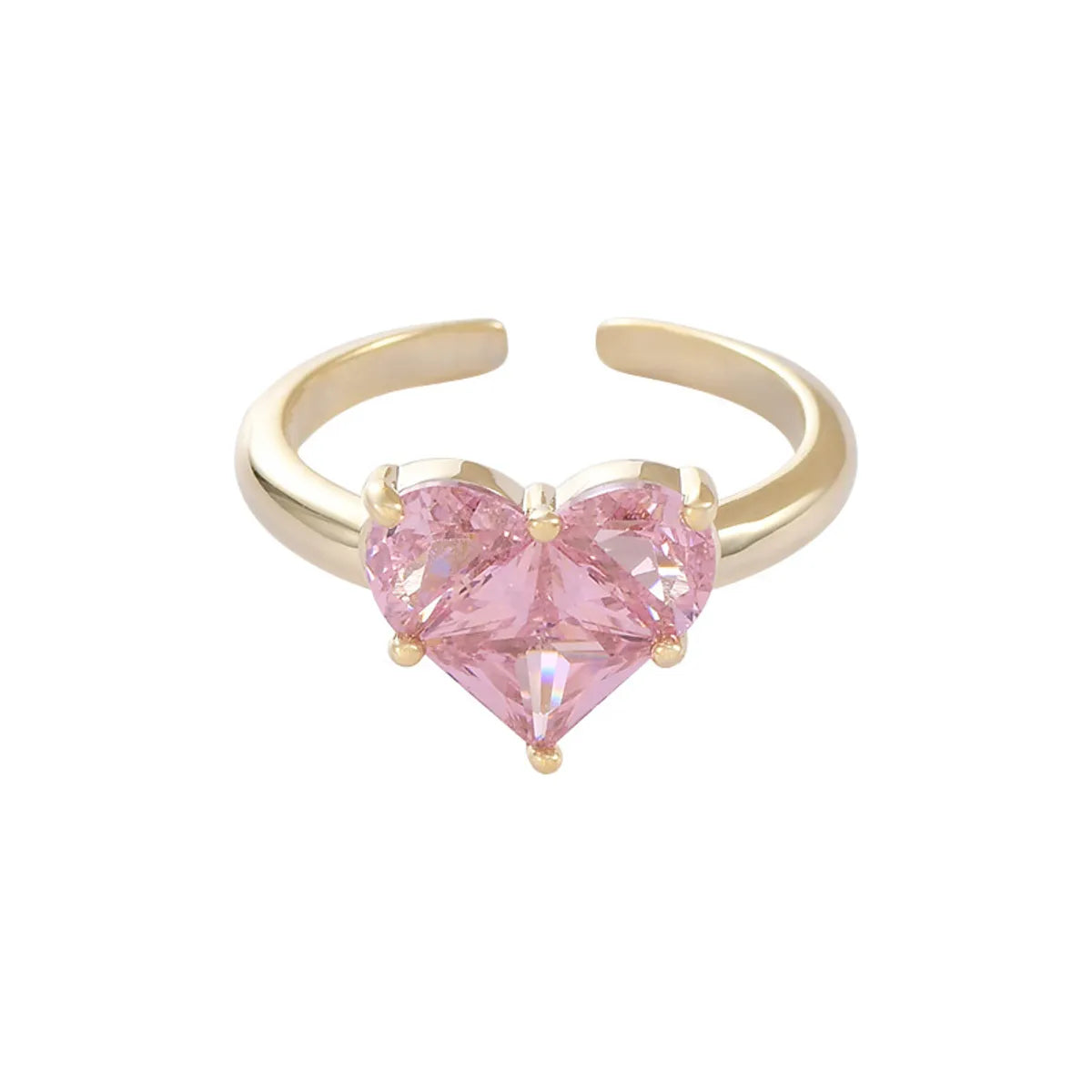 Sweet Heart Shape Copper Open Ring Gold Plated Zircon Copper Rings 1 Piece