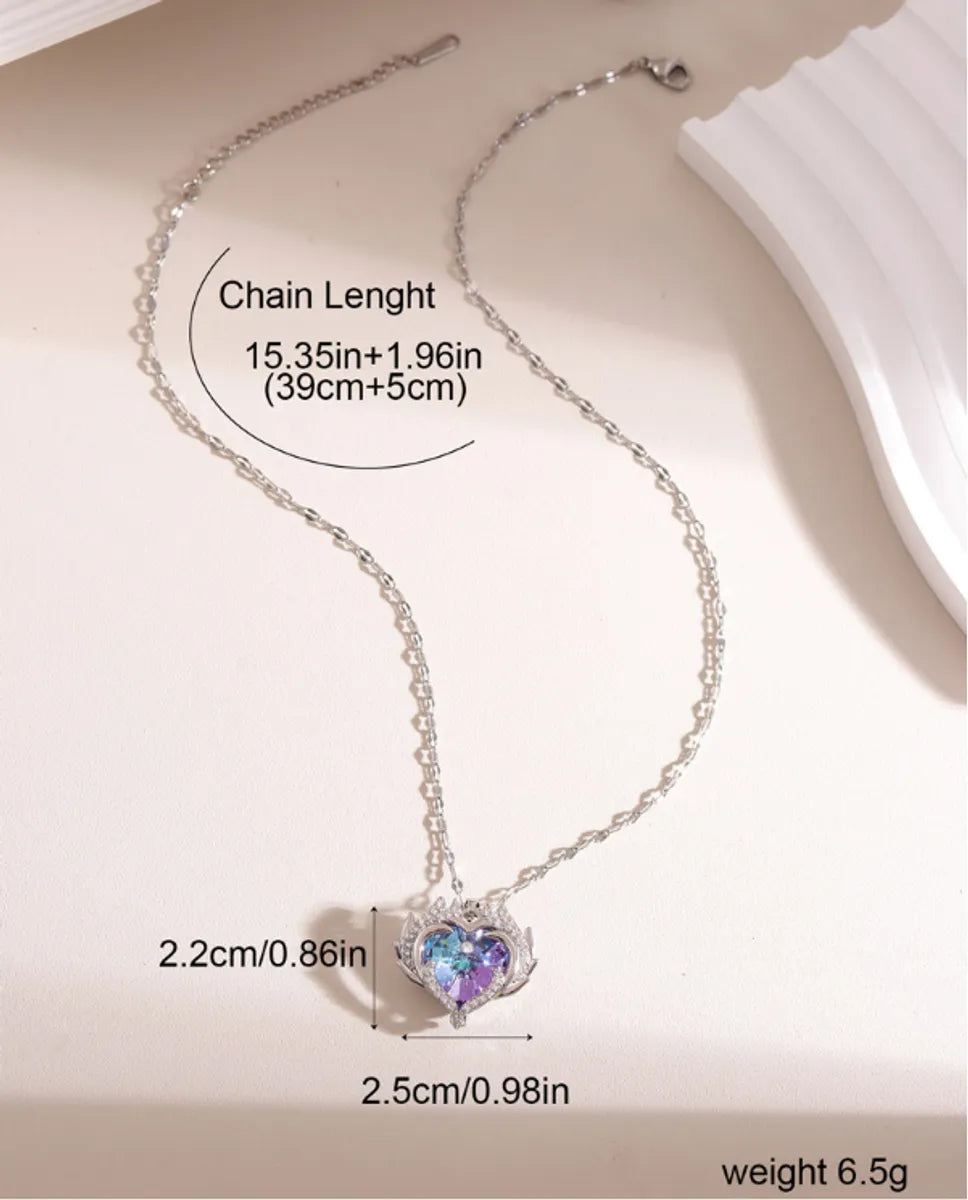 Sweet Heart Shape Copper Plating Inlay Artificial Crystal Pendant Necklace