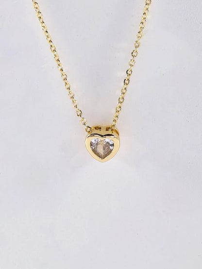 Sweet Heart Shape Copper Plating Inlay Zircon 18k Gold Plated Pendant Necklace