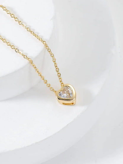 Sweet Heart Shape Copper Plating Inlay Zircon 18k Gold Plated Pendant Necklace