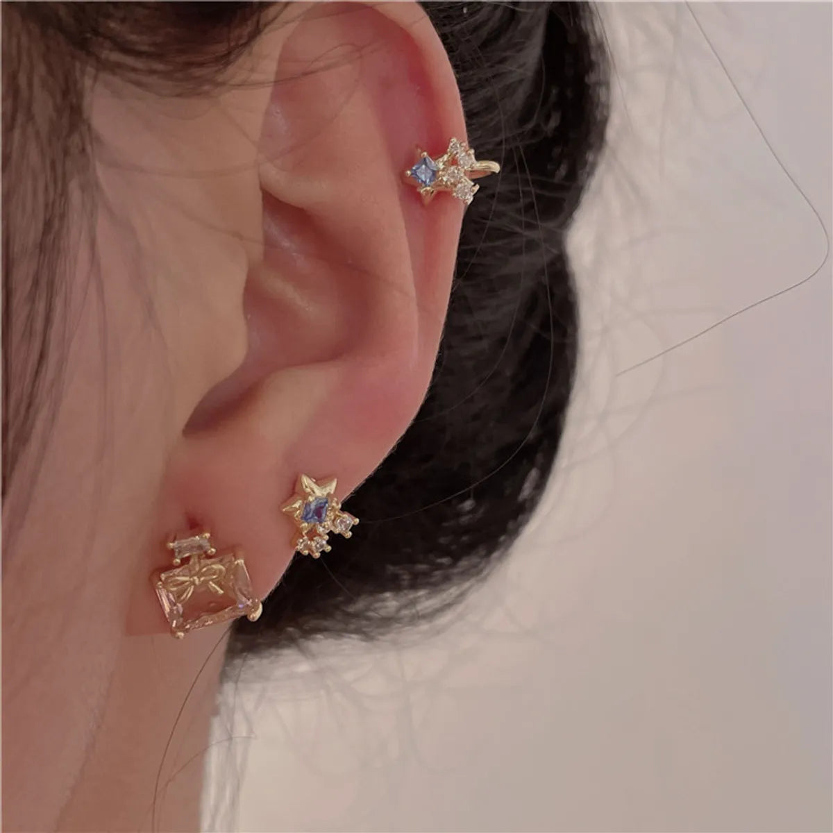 Sweet Heart Shape Copper Plating Inlay Zircon Ear Clips Ear Studs 1 Pair