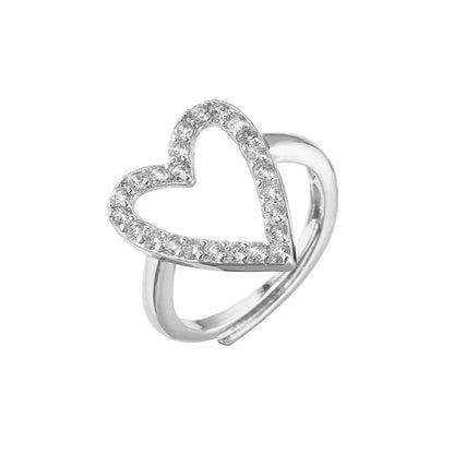 Sweet Heart Shape Copper Plating Inlay Zircon Open Ring 1 Piece