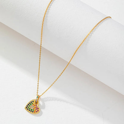 Sweet Heart Shape Copper Plating Inlay Zircon Pendant Necklace