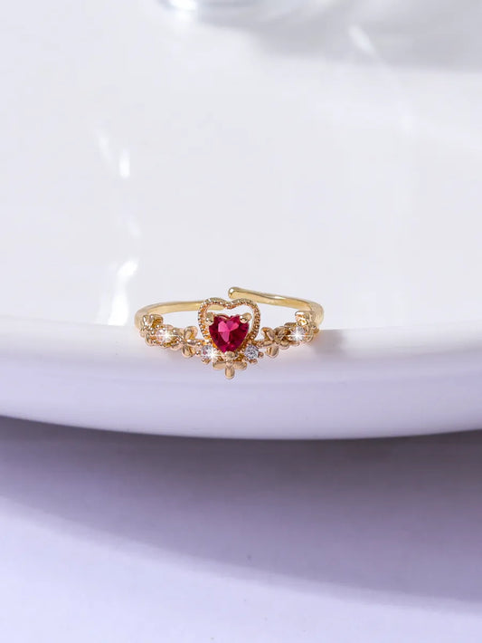 Sweet Heart Shape Copper Zircon Open Rings In Bulk