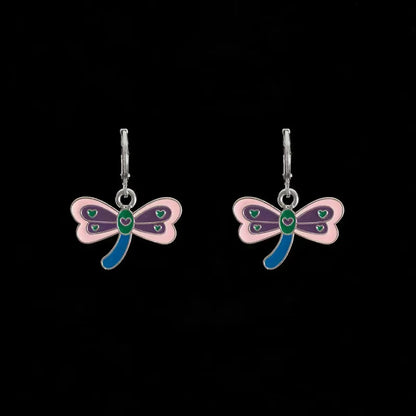 Sweet Heart Shape Dragonfly Butterfly Metal Stoving Varnish Hollow Out Women'S Drop Earrings 1 Pair