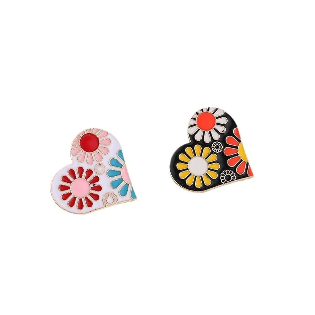 Sweet Heart Shape Flower Alloy Enamel Women'S Brooches