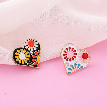 Sweet Heart Shape Flower Alloy Enamel Women'S Brooches