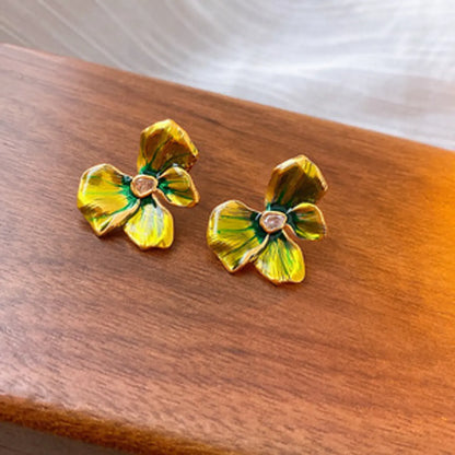 Sweet Heart Shape Flower Alloy Enamel Women'S Earrings Ear Studs