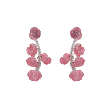 Sweet Heart Shape Flower Bow Knot Alloy Beaded Plating Inlay Artificial Pearls Rhinestones Women'S Drop Earrings