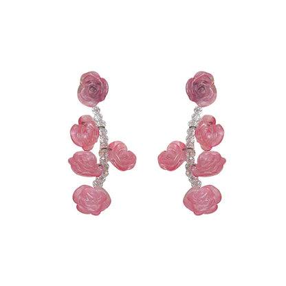 Sweet Heart Shape Flower Bow Knot Alloy Beaded Plating Inlay Artificial Pearls Rhinestones Women'S Drop Earrings