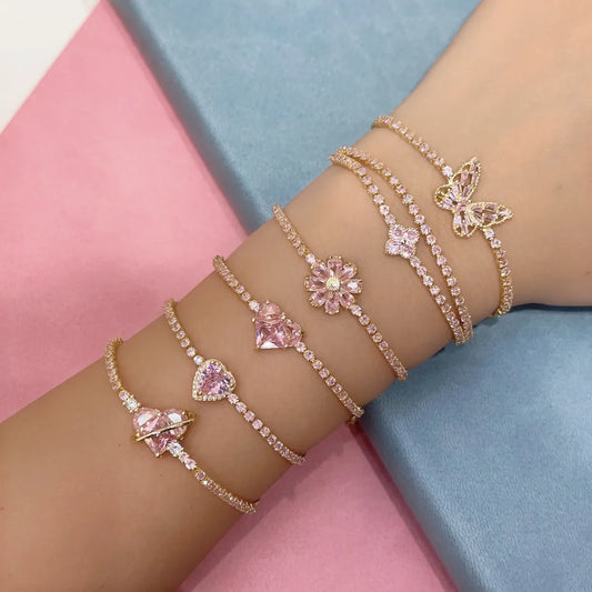 Sweet Heart Shape Flower Butterfly Copper Inlay Zircon Bracelets