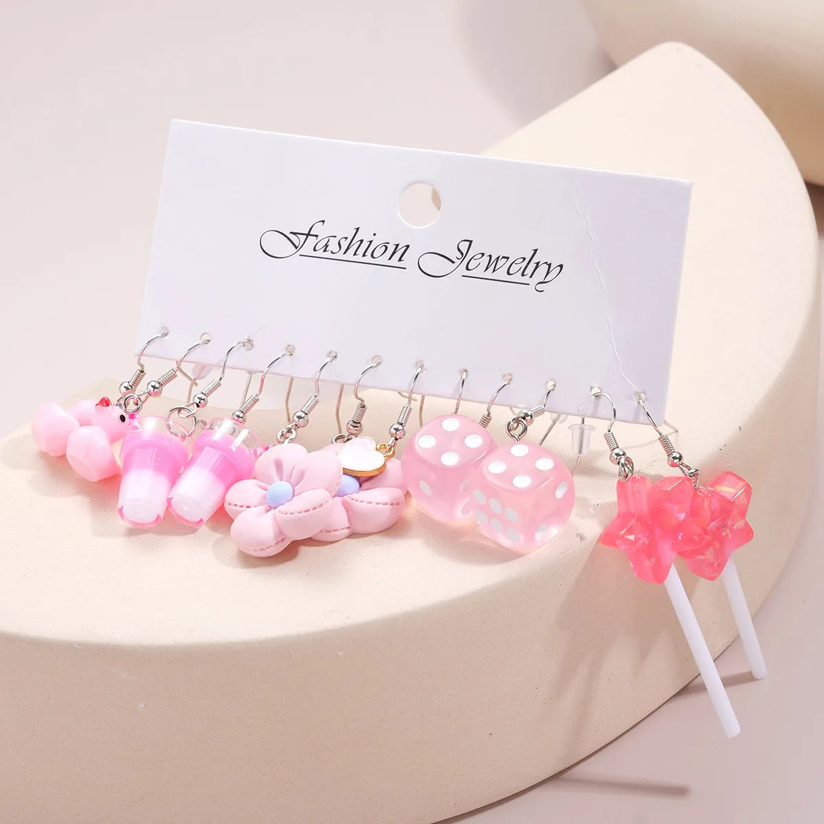 Sweet Heart Shape Flower Dice Plastic Plating Women'S Drop Earrings