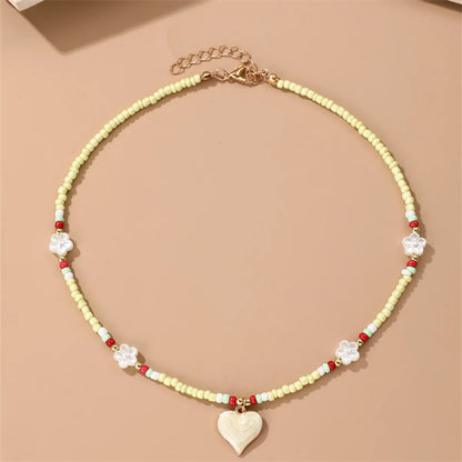 Sweet Heart Shape Flower Glass Seed Bead Beaded Women's Pendant Necklace