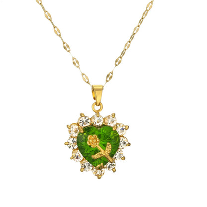 Sweet Heart Shape Flower Stainless Steel Copper Plating Inlay Zircon Gold Plated Pendant Necklace