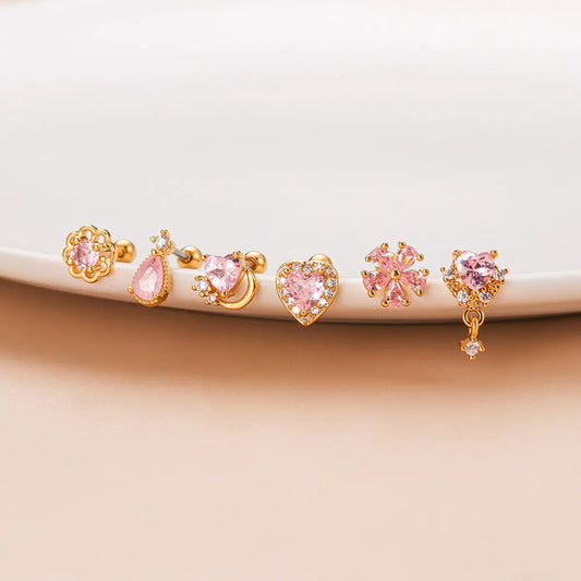 1 Piece Sweet Heart Shape Flower Plating Stainless Steel Zircon Ear Studs