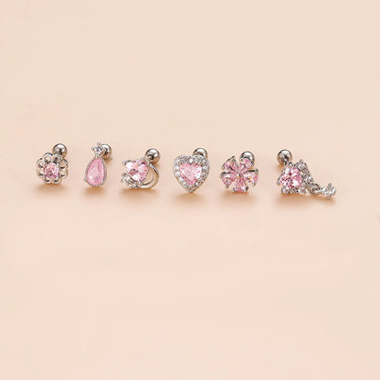 1 Piece Sweet Heart Shape Flower Plating Stainless Steel Zircon Ear Studs