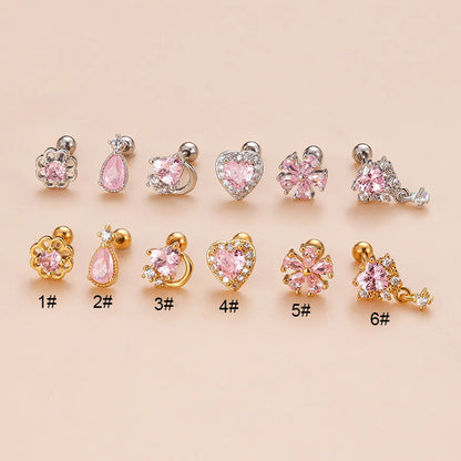 1 Piece Sweet Heart Shape Flower Plating Stainless Steel Zircon Ear Studs