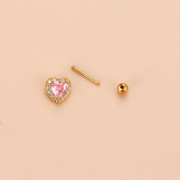 1 Piece Sweet Heart Shape Flower Plating Stainless Steel Zircon Ear Studs