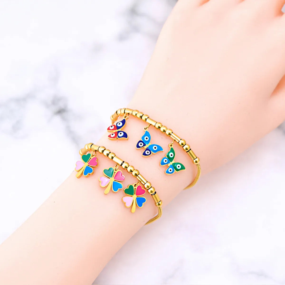 Sweet Heart Shape Flower Titanium Steel Plating Bracelets