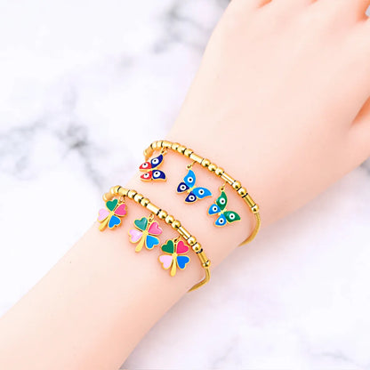 Sweet Heart Shape Flower Titanium Steel Plating Bracelets