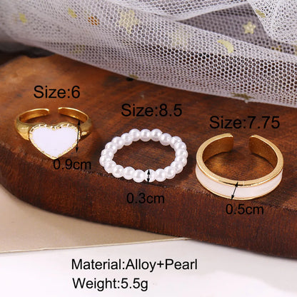 Sweet Heart Shape Imitation Pearl Alloy Open Ring